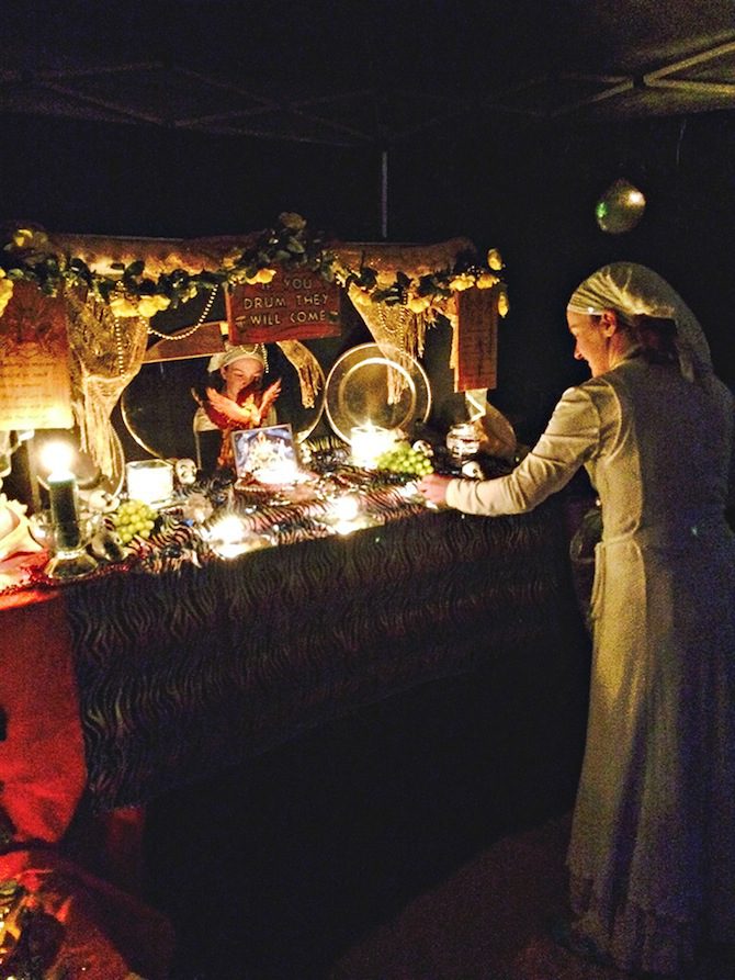 Creating cordials - preserving memories as well as the harvest - image from a drum altar on pixiespocket.com