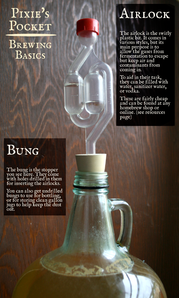 pixiespocket.com brewing basics equipment airlock bung, 1 gallon mead recipe