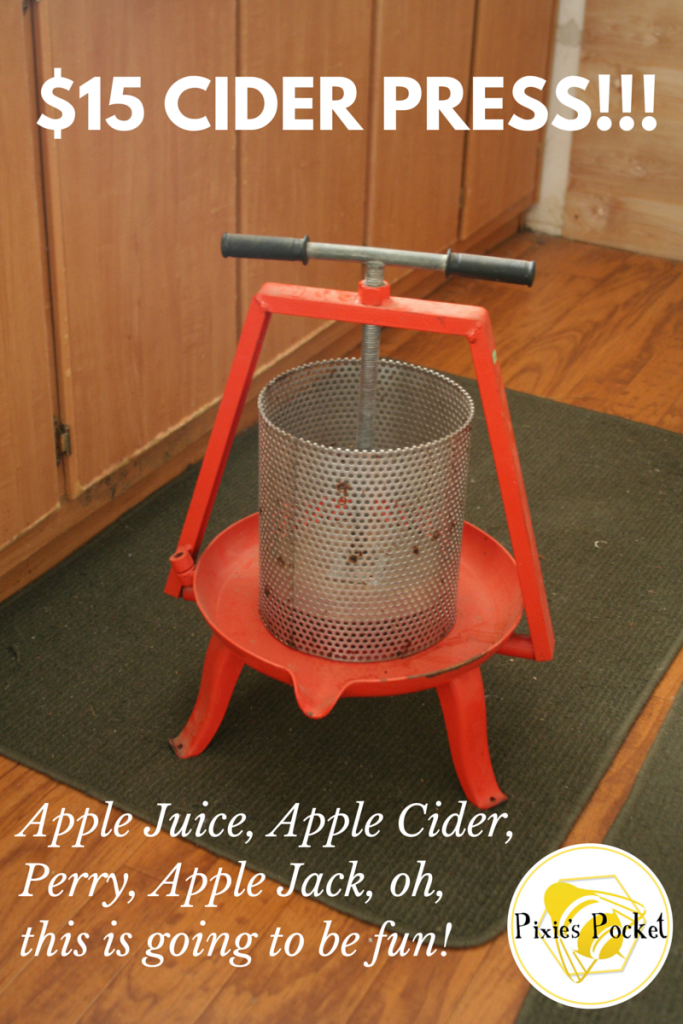 I found a $15 cider press at the thrift store...this will be awesome as apples come into harvest-time! Pixiespocket.com