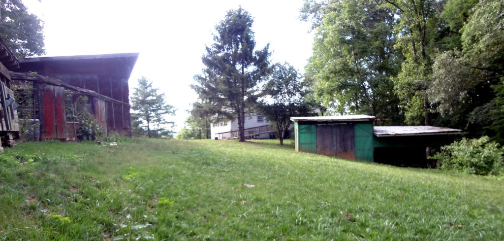 a view of our outbuildings on pixiespocket.com - Putting down roots, dusting out the corners.