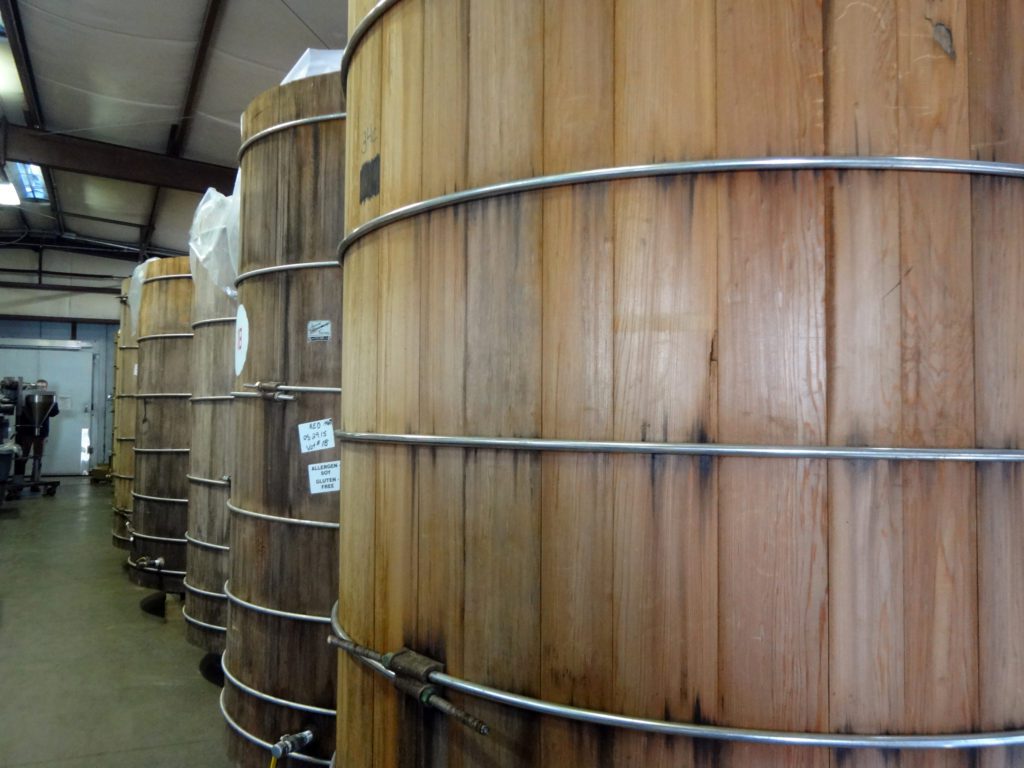 The hand-crafted wooden vats where miso ages