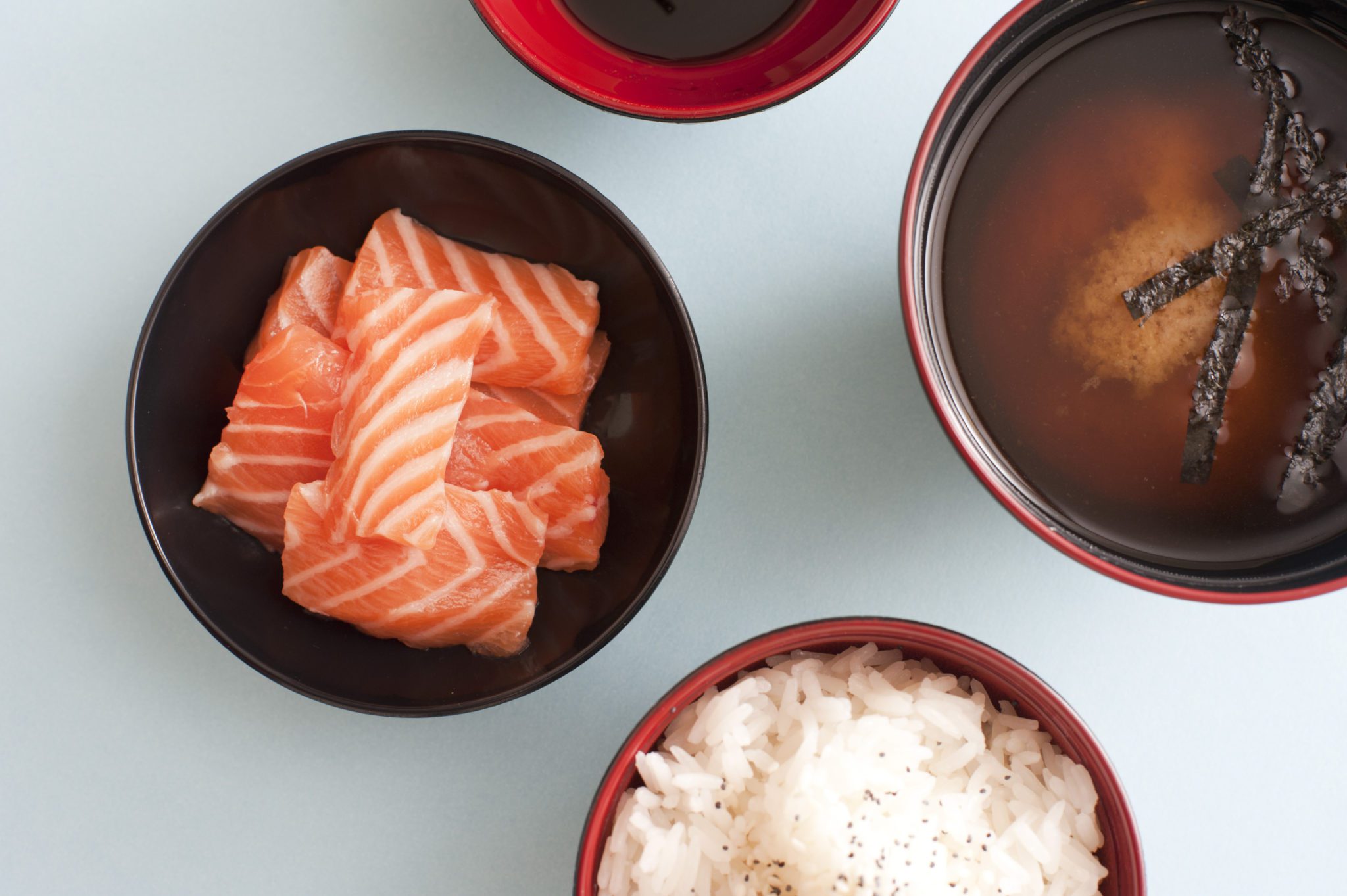 Miso Master Tour on pixiespocket.com: salmon sashimi, miso soup and rice