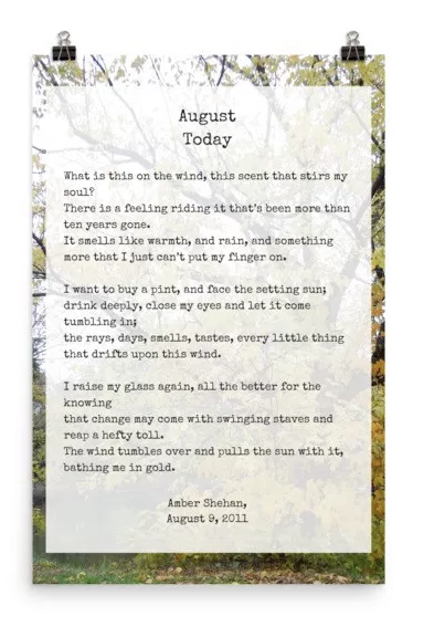 August Today poem - product on pixiespocket.com