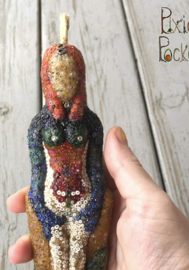 beaded goddess beeswax candle - pixiespocket.com