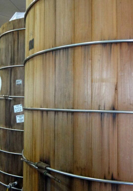 The hand-crafted wooden vats where miso ages
