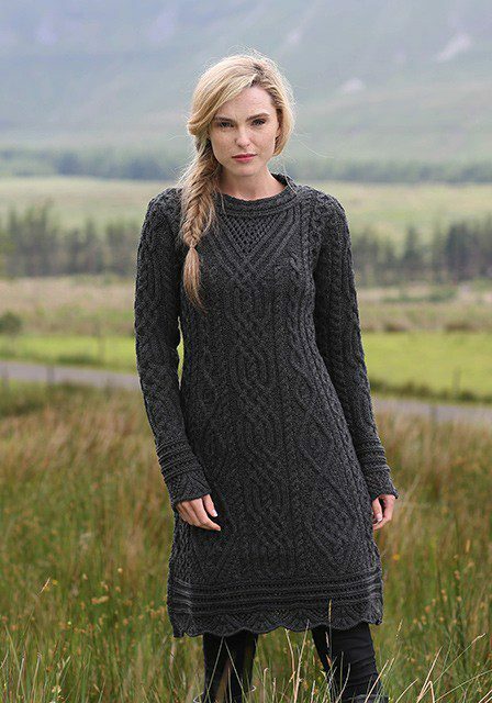 Irish Aran Dress With Scallop Lace